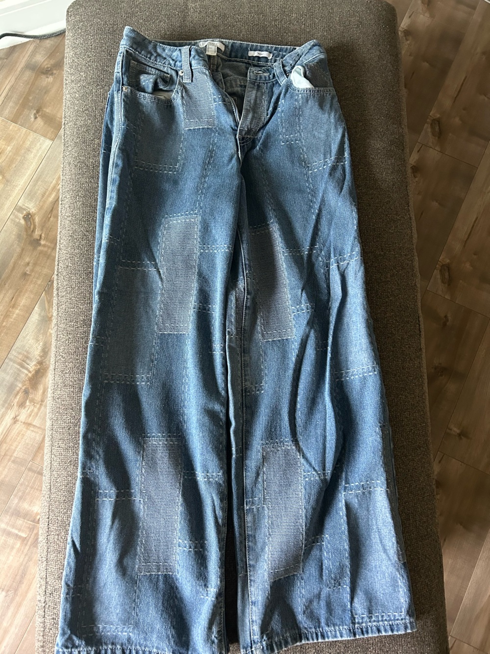 Forever 21 Men's Blue Straight Patchwork Jeans